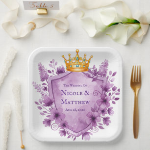 Assiettes En Carton Regal violet Mariage de crête florale