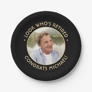 Assiettes En Carton Regardez qui est retraité noir & or photo de retra