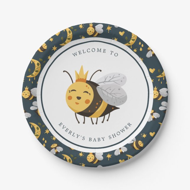 Assiettes En Carton Reine Abeille Miel Abeille Mignonne Baby Shower (Devant)