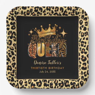 Assiettes En Carton Reine d'anniversaire Fun Leopard Trente ans