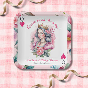 Assiettes En Carton Reine de Coeur Carte à Jouer Baby Shower Rose
