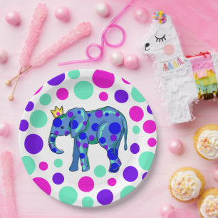 Assiettes En Carton Reine des éléphants avec plaques en papier Pois