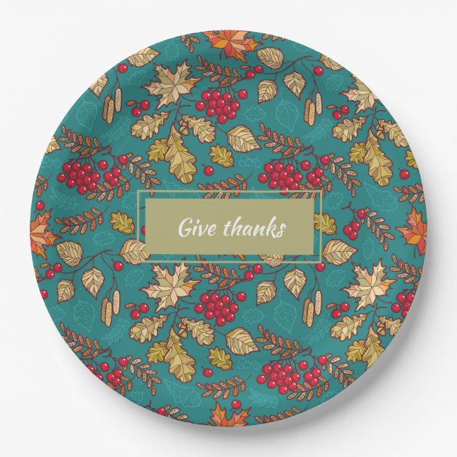 Assiettes En Carton Remerciements Pays Motif Feuille Thanksgiving (Devant)