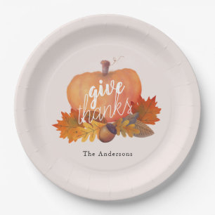 Assiettes En Carton Remercier Les Feuilles D'Automne Citrouilles Roses