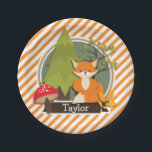 Assiettes En Carton Renard des bois; bandes orange et blanches<br><div class="desc">Renard boisé, arbre, champignon, cool et coloré pour enfant ; motif Orange et White Stripes. Un cadeau parfait pour bébé, tout-petits, enfants, enfants, ados ou adultes ! Personnalisez la conception en ajoutant le nom d'un enfant ou le texte personnalisé. Visitez notre magasin, Birthday Party House, pour plus de produits pour...</div>