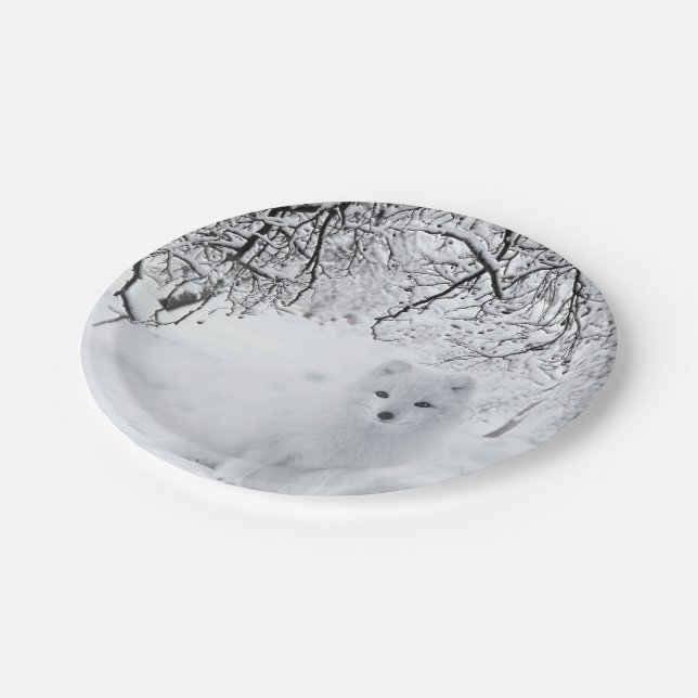 Assiettes En Carton Renard des neiges dans les bois d'hiver (Angle)