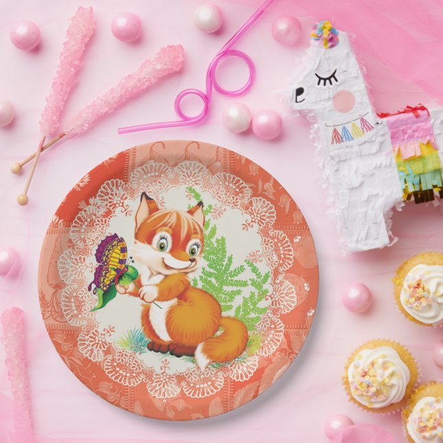 Assiettes En Carton renard et papillon (Fête)