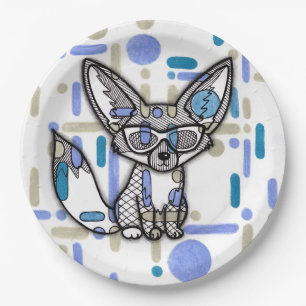 Assiettes En Carton Renard Fennec Cool avec Lunettes de Soleil Pap Géo