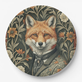 Assiettes En Carton Renard Gentleman en Tenue de Soirée Bois Vintage