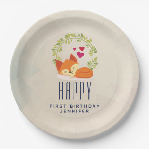 Assiettes En Carton Renard orange mignon avec couronne et coeur Annive