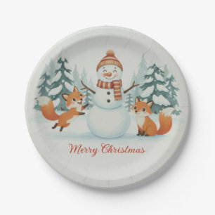 Assiettes En Carton Renards mignons et bonhomme de neige Joyeux Noël