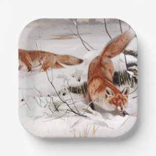 Assiettes En Carton Renards roux dans la neige en hiver (par Wilhelm K