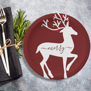 Assiettes En Carton Renne de Noël Bourgeoisie Joyeuse