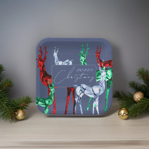 Assiettes En Carton Renne en cristal de pierre précieuse Joyeux Noël F