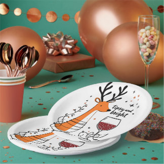 Assiettes En Carton Renne ivre et lumineux 