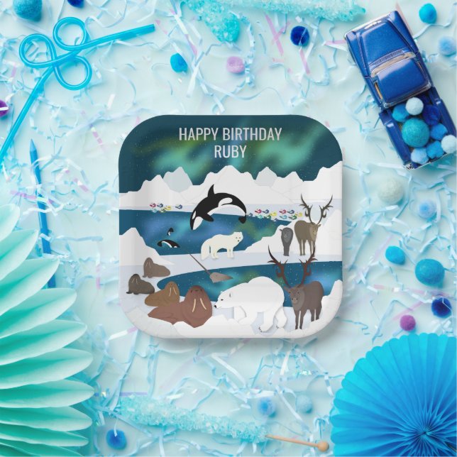 Assiettes En Carton Renne polaire arctique Walrus Orca Narwhal Fox (Fête)