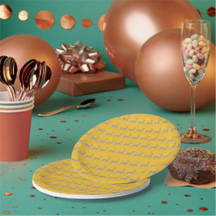 Assiettes En Carton Rennes de Noël Fond Jaune Moutarde – Set de Table