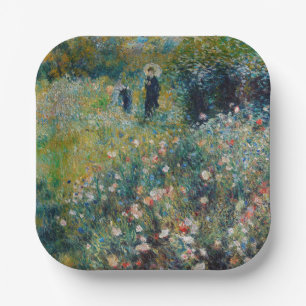 Assiettes En Carton Renoir - Femme avec un parasol dans un jardin