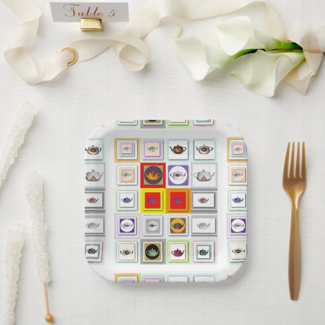 Assiettes En Carton Répétition de la théière (Mariage)