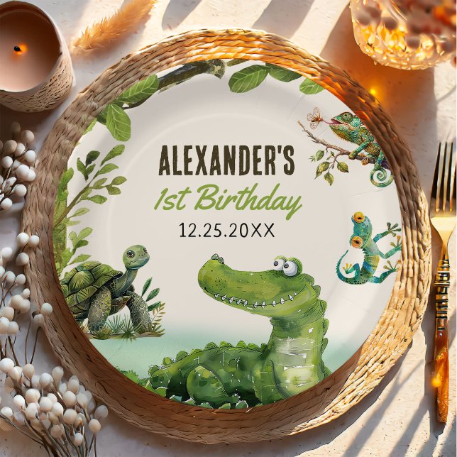 Assiettes En Carton Reptile de marais 1er fête d'anniversaire (Créateur téléchargé)