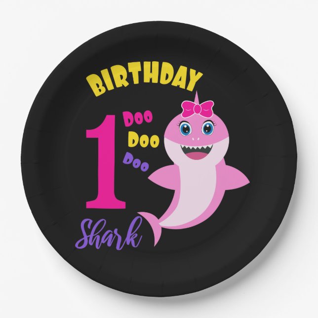 Assiettes En Carton Requin mignon 1er anniversaire  (Devant)