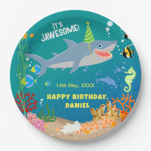 Assiettes En Carton Requin souriant sous la mer garçon fête d'annivers