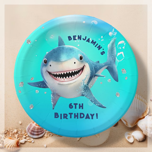 Assiettes En Carton Requin sous la mer fête d'anniversaire (Créateur téléchargé)