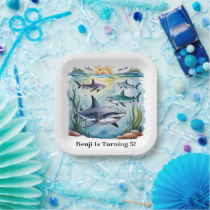 Assiettes En Carton Requin sous la mer Garçon Anniversaire