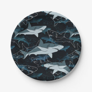 Assiettes En Carton Requins, marine, mer, poisson, prédateur, animal,