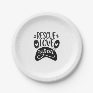 Assiettes En Carton Rescue Love Repeat Dog Paw Tee