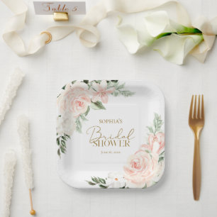Assiettes En Carton Ressort Floral Blush Rose Sage Fête des mariées ve