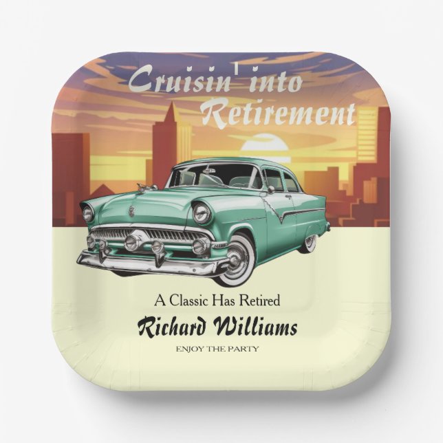 Assiettes En Carton Retraite Cruising Classic Retro Car City Party (Recto)