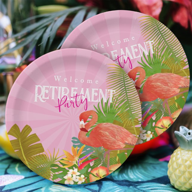 Assiettes En Carton Retraite flamant rose  (Flamingo Retirement  Pink Party Plate)