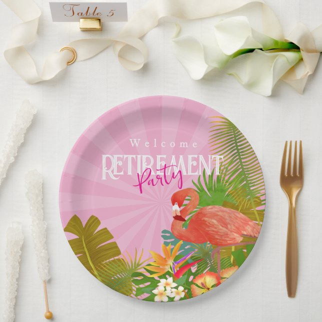 Assiettes En Carton Retraite Flamant rose rose (Mariage)