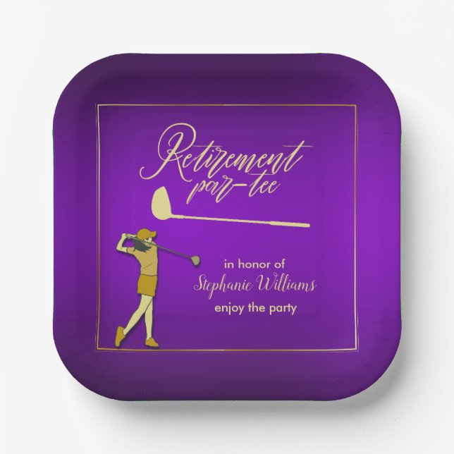 Assiettes En Carton Retraite Golf Party Classique Violet Golden Woman (Recto)