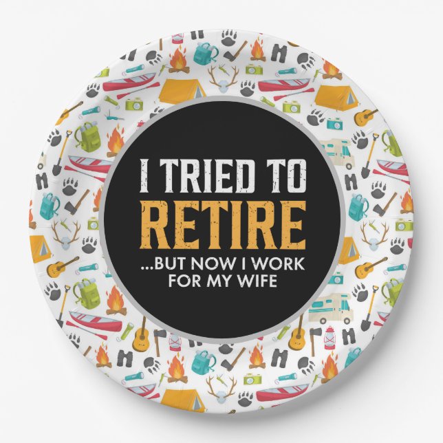 Assiettes En Carton Retraite pour les amoureux du Camping (Devant)