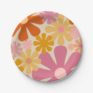 Assiettes En Carton Retro 1960s 1970s Fleurs motifs floraux