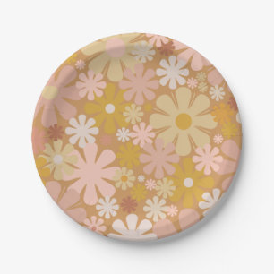 Assiettes En Carton Retro 60s les années 70 esthétique motif floral pl