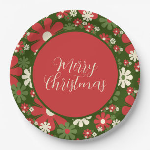 Assiettes En Carton Retro 60s les années 70 Floral Joyeux Noël Script