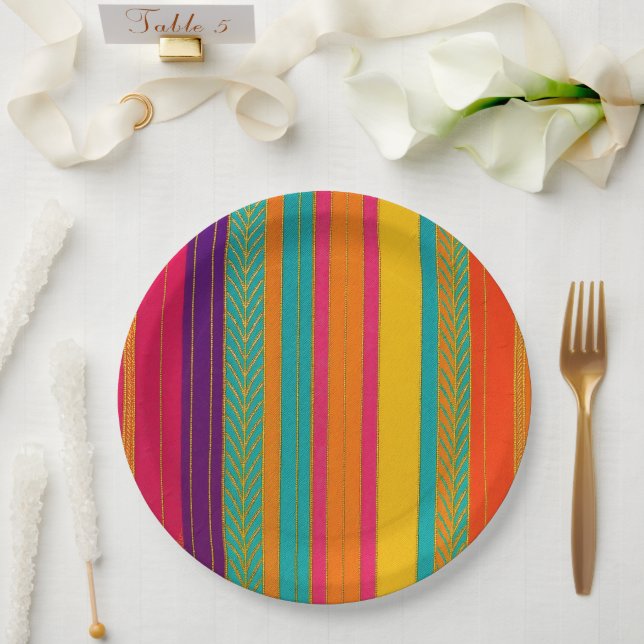 Assiettes En Carton Retro 60s MOD Bright Stripes (Mariage)