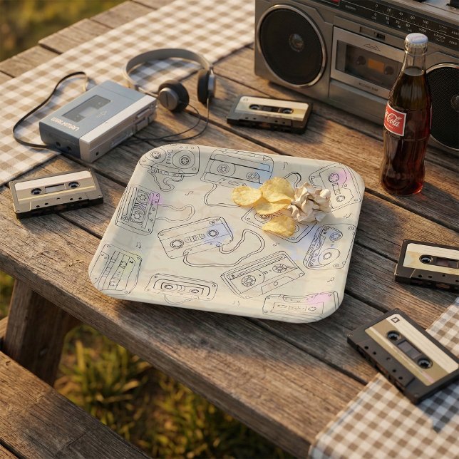 Assiettes En Carton Retro 80s 90s Nostalgic Cassette Mix Tape Pattern (Créateur téléchargé)