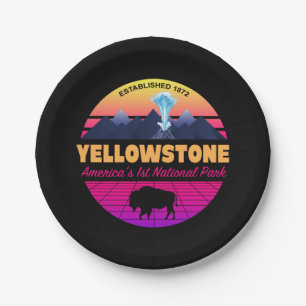 ASSIETTES EN CARTON RÉTRO 80S YELLOWSTONE NATIONAL PARK NEON VAPORWAV