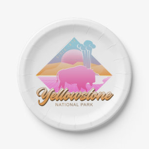 ASSIETTES EN CARTON RÉTRO 80S YELLOWSTONE NATIONAL PARK VAPORWAVE