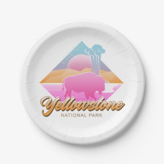 ASSIETTES EN CARTON RÉTRO 80S YELLOWSTONE NATIONAL PARK VAPORWAVE