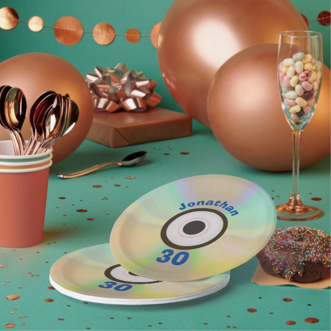 Assiettes En Carton Retro 90s Musique Thème 30e anniversaire Faux CD (Multi)