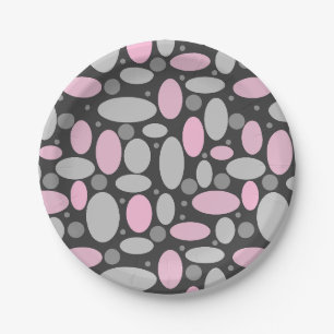 Assiettes En Carton rétro, années 60, pois, gris et rose