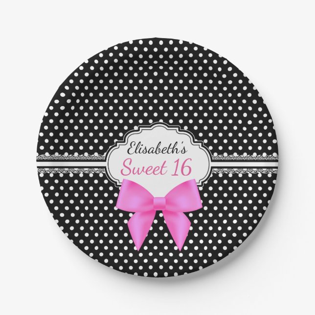 Assiettes En Carton Rétro anniversaire blanc noir de fille du bonbon (Devant)