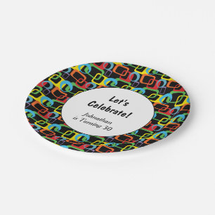 Assiettes En Carton Rétro anniversaire multicolore géométrique de