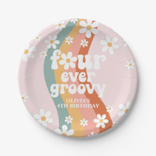 Assiettes En Carton Rétro Arc-en-Ciel Pour Toujours Groovy Daisy