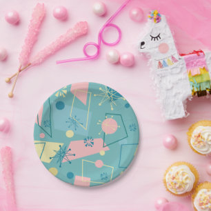 Assiettes En Carton Rétro atomique des années 1950 en Turquoise et ros